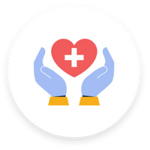 Health Insurance. Icon of two hands holding a heart with a medical sign in the middle